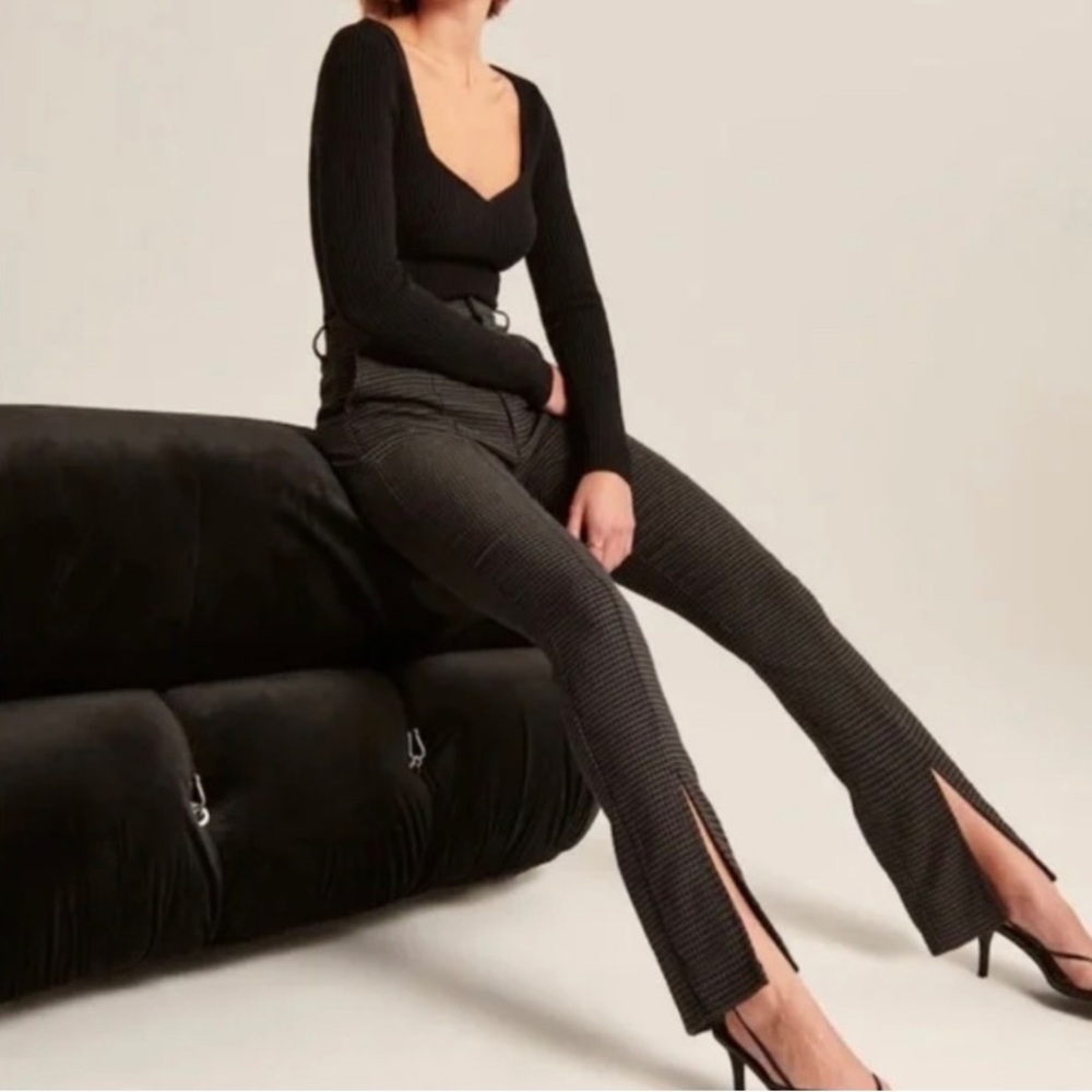 Abercrombie Split Front Gray Houndstooth Check Pa… - image 8